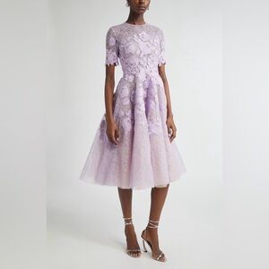 NWT Authentic Oscar de la Renta English Rose Guipure Lace Dress Lilac Size 6